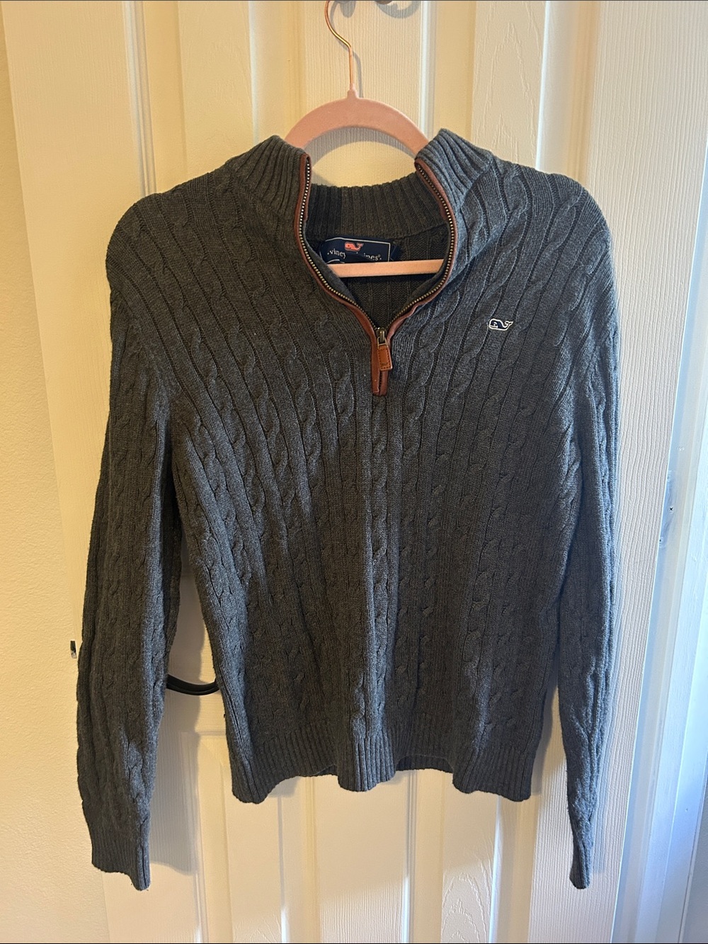 Vineyard Vines Men’s Charcoal Cable Knit Half-Zip Sweater